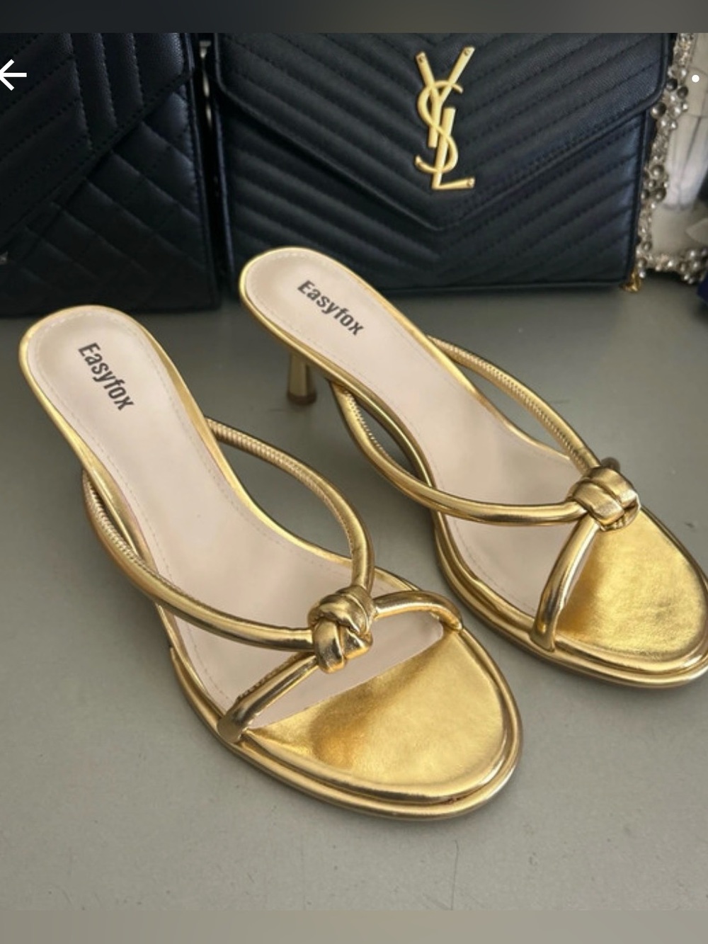 Gold Knot-Accent Heeled Sandals for Women